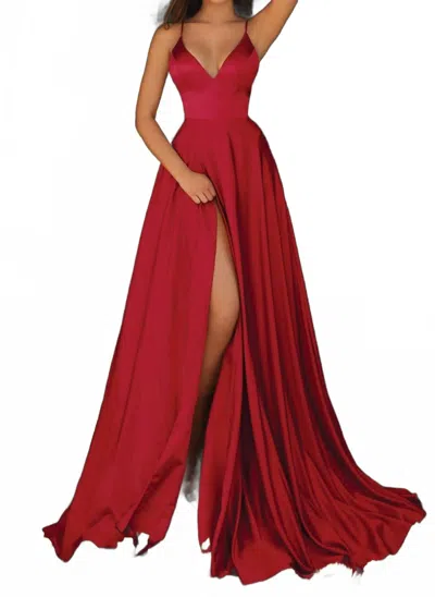 Clarisse V-neckline Long Flowy Dress In Vamp Red