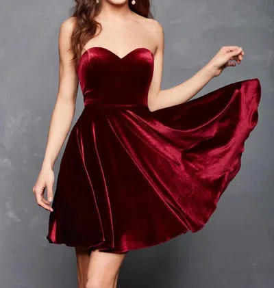 Clarisse Velvet Strapless Party Dress In Wine In Burgundy