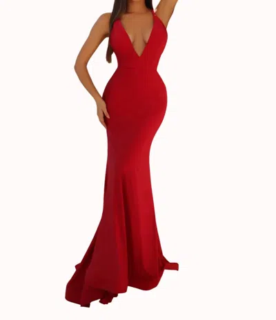 Clarisse V-neckline Gown In Deep Red