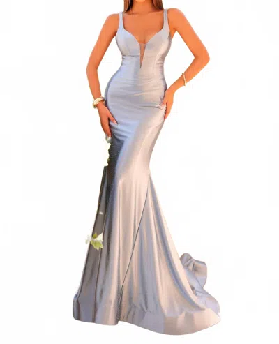 Clarisse Women's Formal Dress In Steel Blue In White