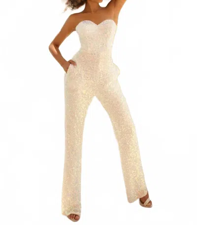 Clarisse Women's Sequined Romper In White In Neutral