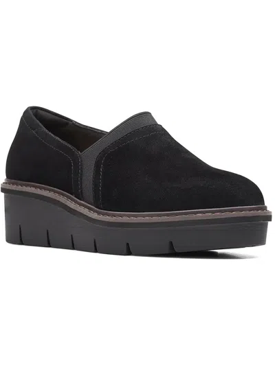 Clarks Airabell Mid Womens Suede Slip-on Loafers In Black