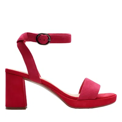 Clarks Ambyrlyn Bay Heeled Sandal Fuchsia Suede 26177007 Women's In Red