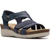 Clarks ® Calenne Clara Wedge Sandal In Navy Combi