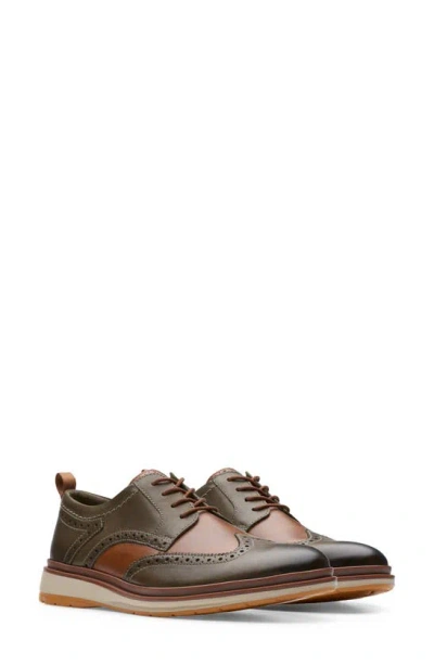 Clarks Chantry Wingtip Derby In Dark Olive Combi