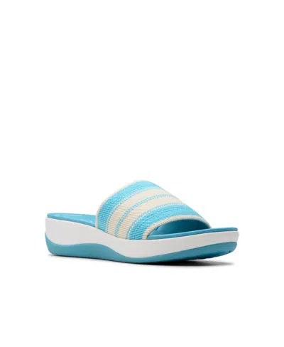Clarks Cloudsteppers Women's Arla Hollis Slip-on Flat Sandals In Light Blue Combi Textile