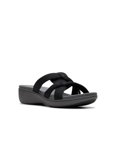 Clarks Cloudsteppers Women's Breeze Rae Cam Slip-on Flat Sandals In Black,gray Textile