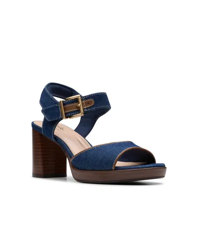 Clarks Collection Women's Ambyrlyn Faye Block Heel Sandals In Dark Denim Textile