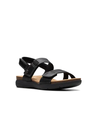Clarks Collection Women's April Clover Riptape Flat Sandals In Black Combi Leather
