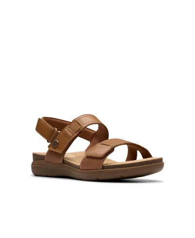 Clarks Collection Women's April Clover Riptape Flat Sandals In Tan Combi Leather