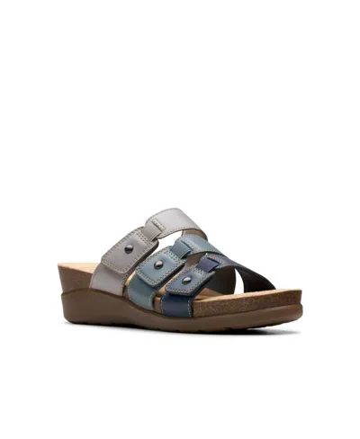 Clarks Collection Women's Calenne Lily Wedge Sandals In Navy Multi Leather