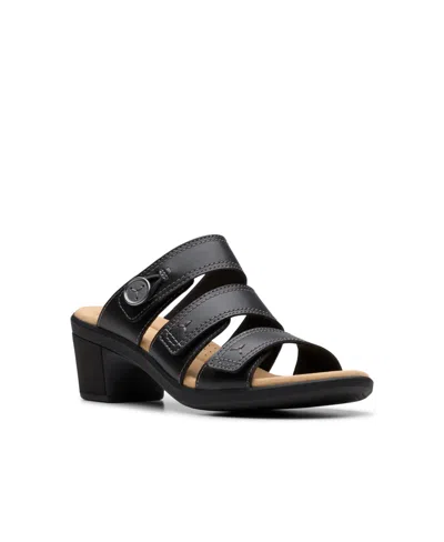 Clarks Collection Women's Emily2 Adella Block Heel Sandals In Black Leather