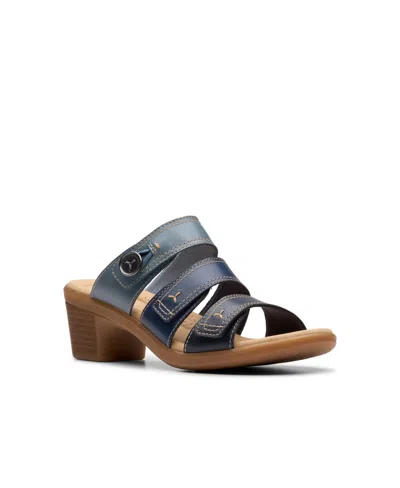 Clarks Collection Women's Emily2 Adella Block Heel Sandals In Navy Multi Leather