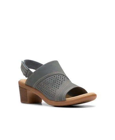 Clarks Collection Women's Emily2 Mist Block Heel Sandals In Blue Gray Nubuck