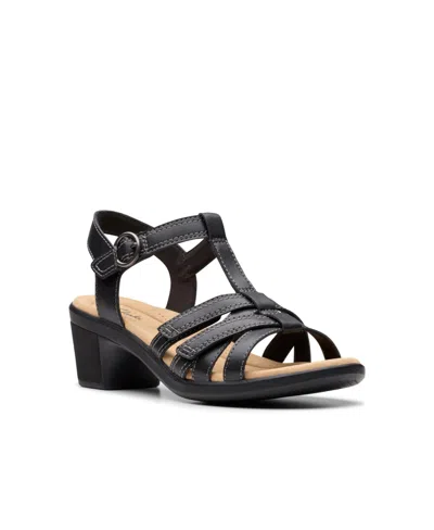 Clarks Collection Women's Emily2 Rose Block Heel Sandals In Black Leather