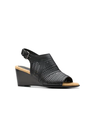 Clarks Collection Women's Emmalae Hope Wedge Sandals In Black Leather