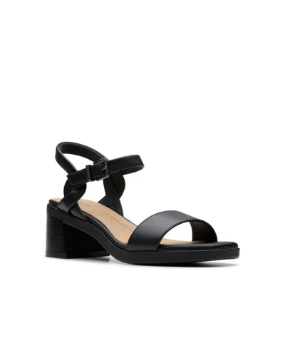 Clarks Collection Women's Jaylan Ray Square Toe Sandals In Black Leather