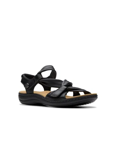 Clarks Collection Women's Laurieann Bell Round Toe Flat Sandals In Black Leather