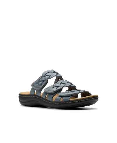 Clarks Collection Women's Laurieann Rio Slip-on Flat Sandals In Blue Gray Leather