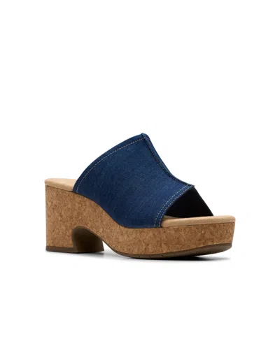 Clarks Collection Women's Nerisa Vine Wedge Sandals In Dark Denim Textile