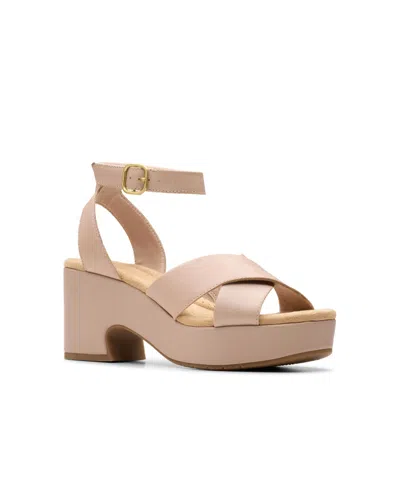 Clarks Collection Women's Nerisa Wedge Sandals In Beige Leather