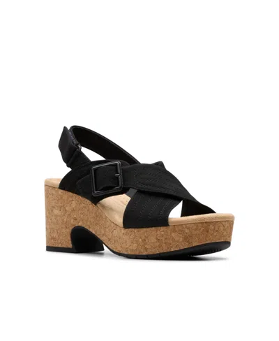 Clarks Collection Women's Nerisa West Wedge Sandals In Black Nubuck