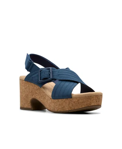 Clarks Collection Women's Nerisa West Wedge Sandals In Navy Nubuck