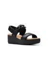 Clarks Collection Women's Wrenly Eve Wedge Sandals In Black,black Leather