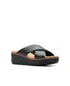 Clarks Jillian Gem Womens Faux Leather Slip-on Wedge Sandals In Black Leather
