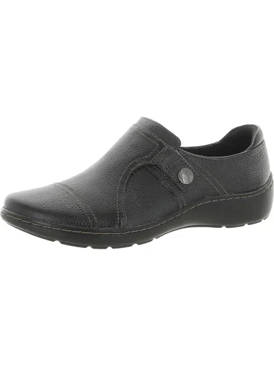 Clarks Cora Poppy Womens Leather Comfort Flats Shoes In Black
