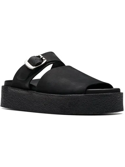 Clarks Crepe Slide Womens Leather Slide Mule Sandals In Black