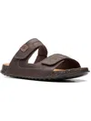 Clarks Crestview East Mens Leather Adjustable Slide Sandals In Brown
