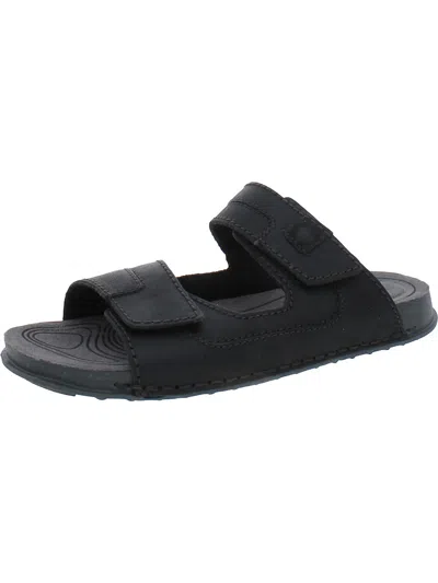 Clarks Crestview Easy Mens Leather Slide Sandals In Black