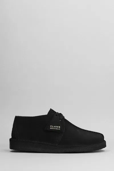 Clarks Desert Trek Lace Up Shoes In Black Suede