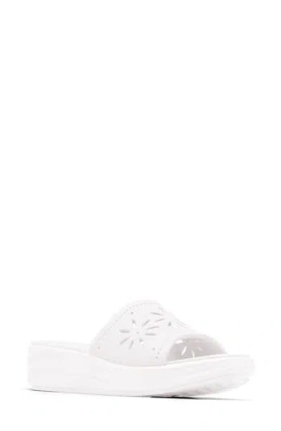 Clarks ® Drift Floral Wedge Slide Sandal In White