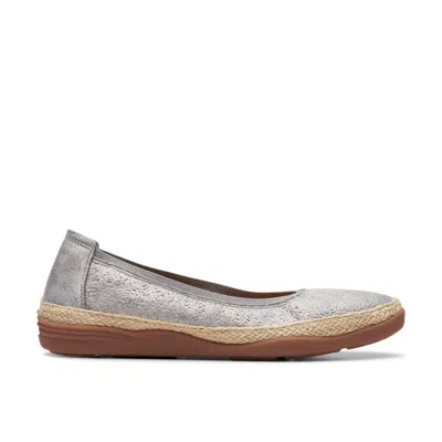 Clarks Women's Elaina Rae Textured Jute-trim Flats In Pewter Metallic