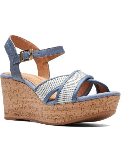 Clarks Elleri Plum Womens Leather Textured Ankle Strap In Blue