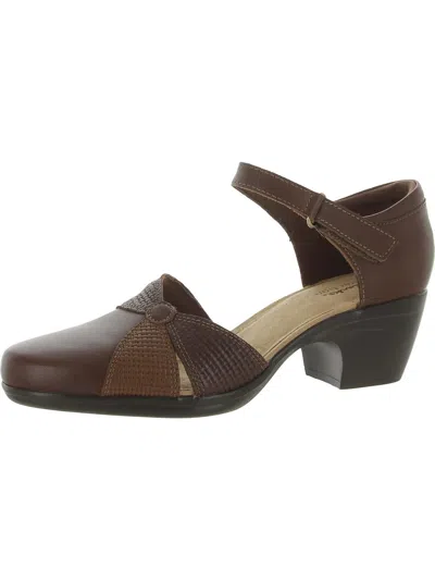 Clarks Emily Rae Womens Round Toe Leather Heels In Brown