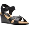 Clarks Collection Women's Emmalae Iris Wedge Sandals In Black Leather