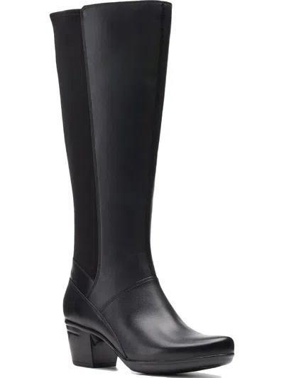 Clarks Emslie Emma Womens Leather Wide Shaft Knee-high Boots In Black