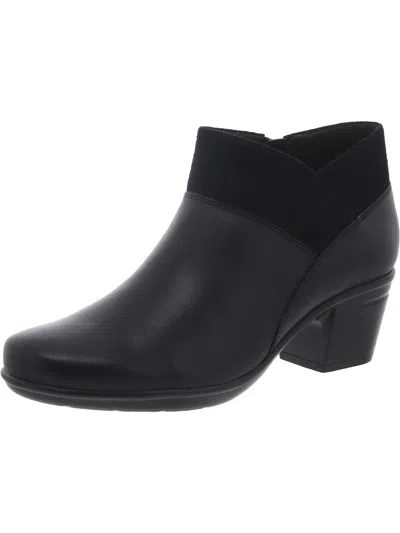 Clarks Emslie Essex Womens Leather Block Heel Ankle Boots In Black