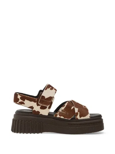 Clarks Evamar Cow-print Platform Sandals In Brown