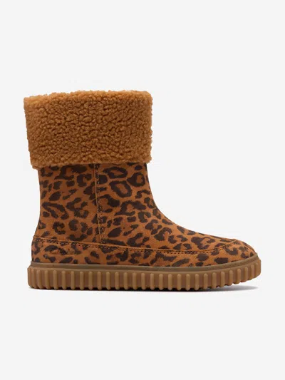 Clarks Kids'  Girls Suede Leopard Cove Snug Boots In Brown