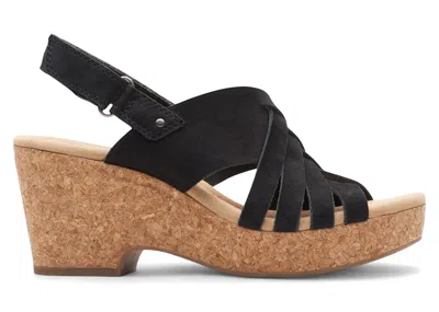 Pre-owned Clarks Giselle Glow Wedge Sandals Nubuck (women's) Sneakers In Black