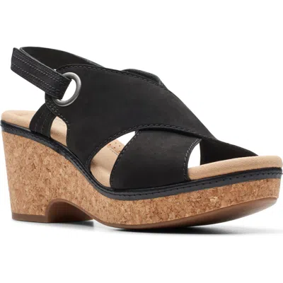 Clarks ® Giselle Loop Slingback Platform Sandal In Black Nubuck