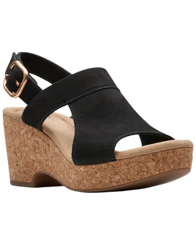 Clarks Giselle Rose Nubuck Wedge Sandal In Black