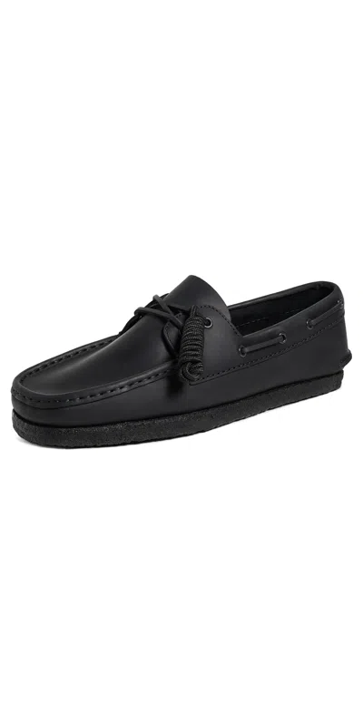 Clarks Godney Boat Shoes Black Leather