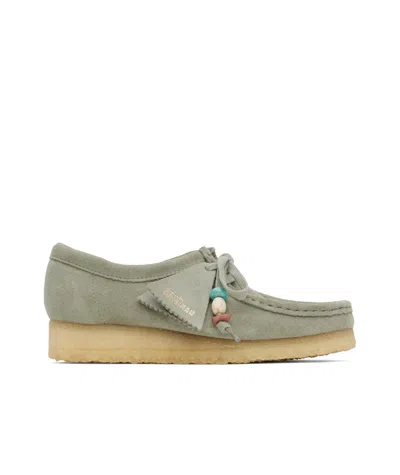 Clarks Gray Wallabee Derbys In Green