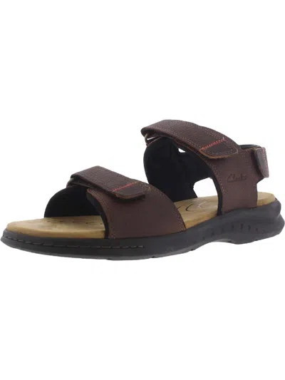 Clarks Hapsford Creek Mens Leather Open Toe Strap Sandals In Brown