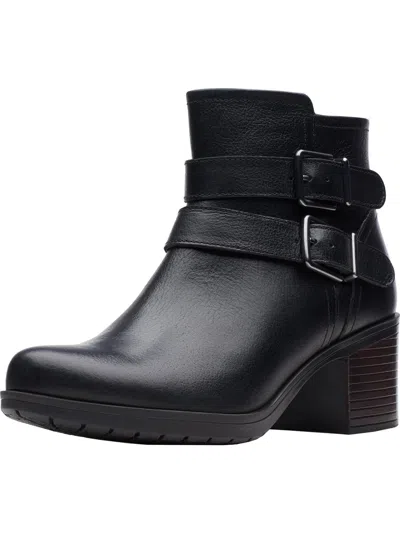 Clarks Hollis Pearl Womens Leather Strappy Ankle Boots In Black